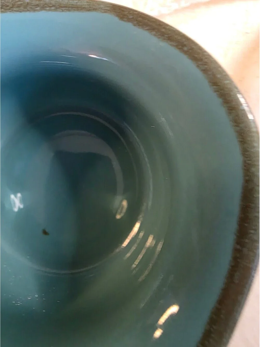Home Essentials Turquoise Blue Ceramic Mini Bowl Wavy Brown Rim 4.25”